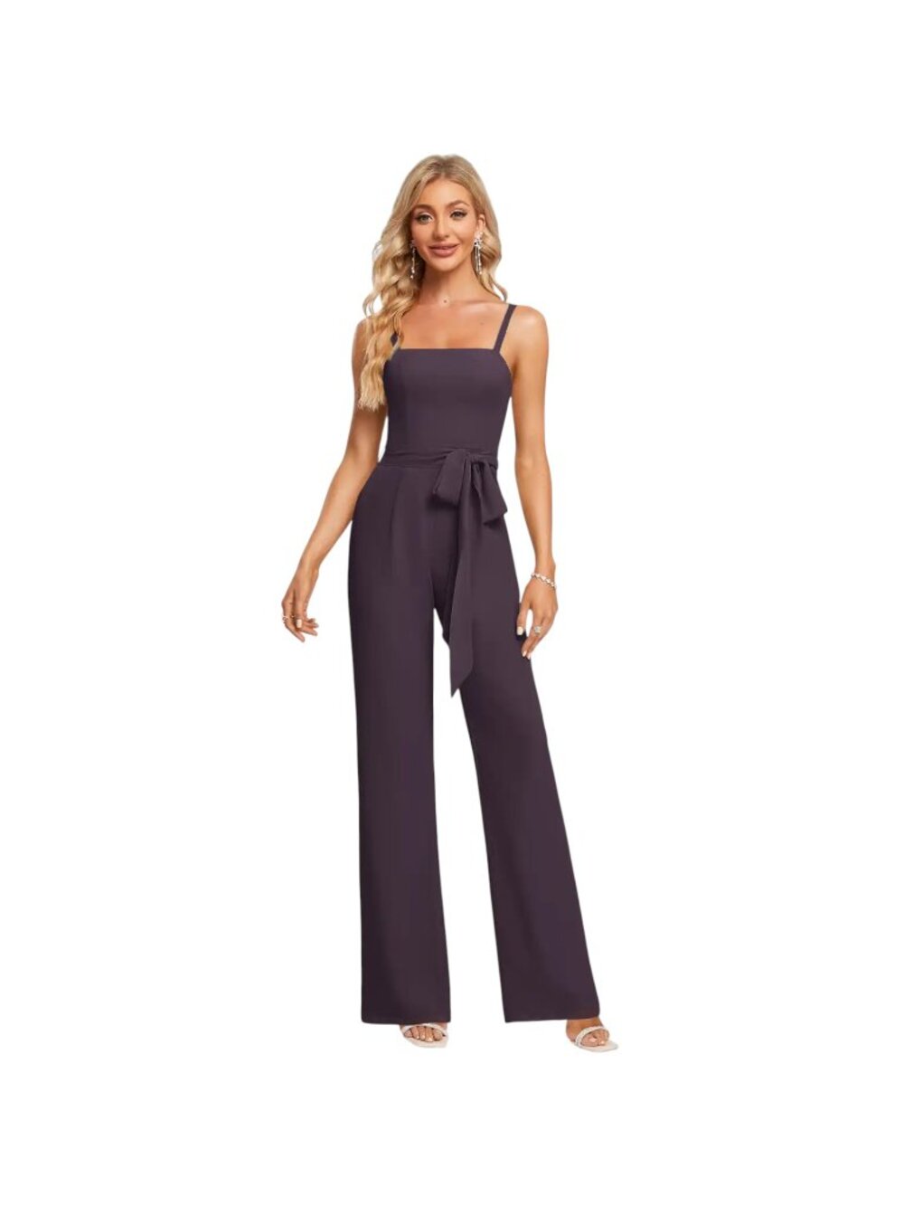 JJ's House Zealina Deep Purple (Plum) Chiffon Bridesmaid Jumpsuit Wide Leg - 10